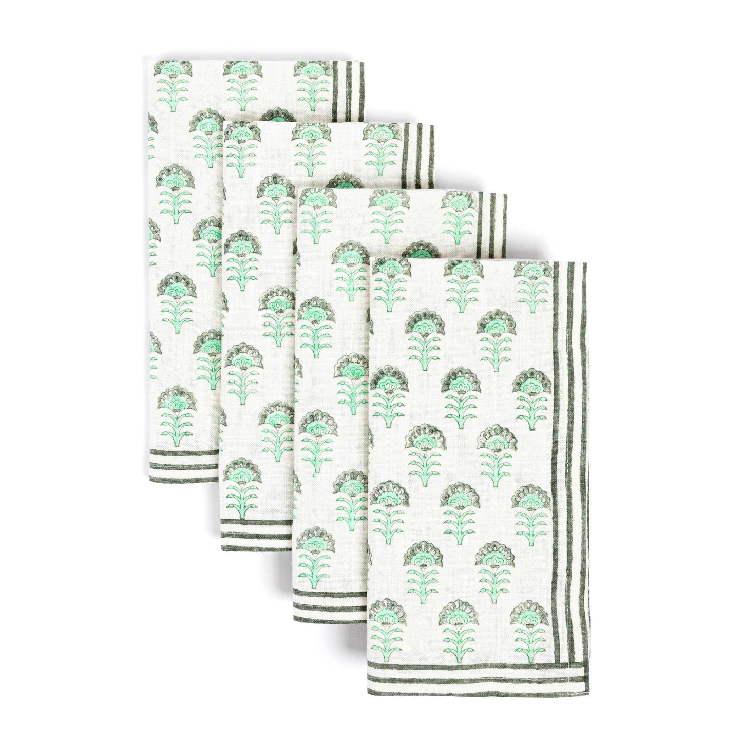 Hand-Blocked Cloth Napkins: Blue Leaf - Set of 4
