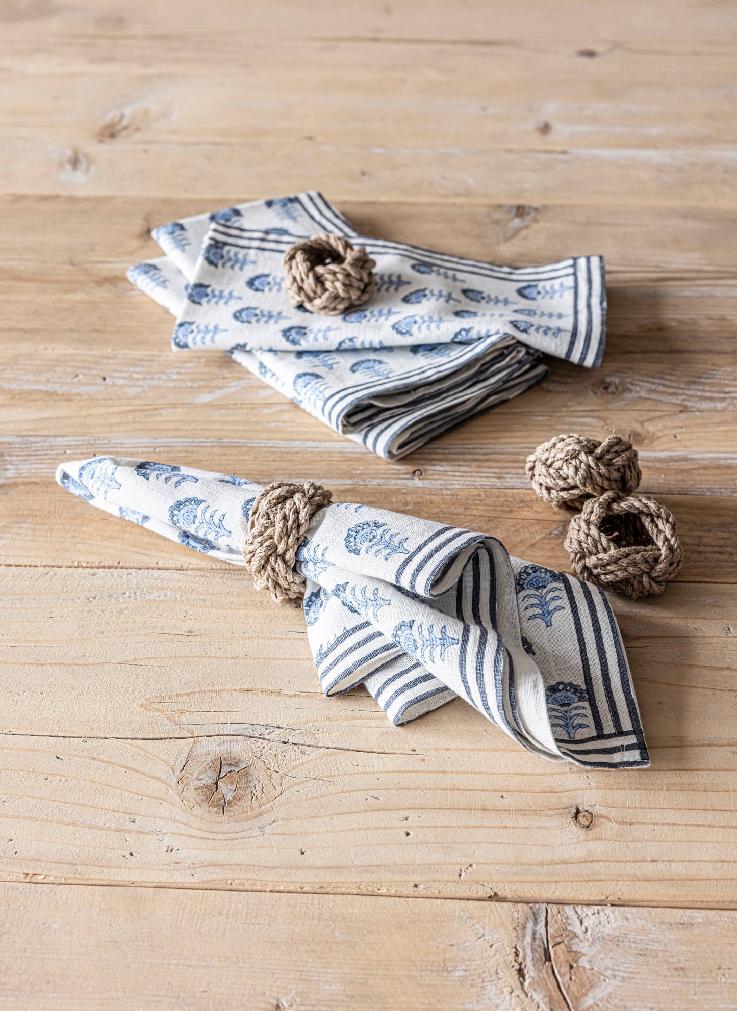 Hand-Blocked Cloth Napkins: Pink Bloom - Set of 4