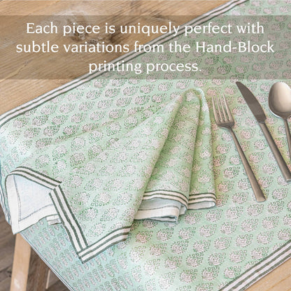 Hand-Blocked Cloth Napkins: Green Leaf - Set of 4