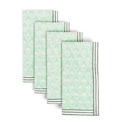 Hand-Blocked Cloth Napkins: Green Leaf - Set of 4