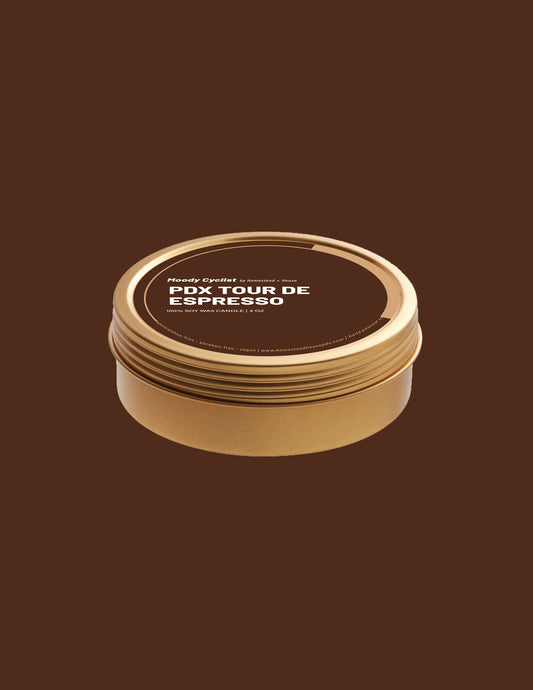 PDX Tour de Espresso  4oz Travel Tin Candle | Non-toxic candle with Wooden Wick