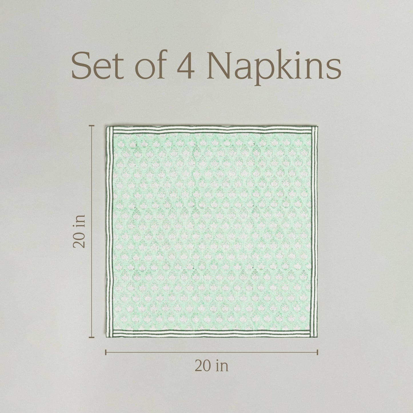 Hand-Blocked Cloth Napkins: Green Leaf - Set of 4