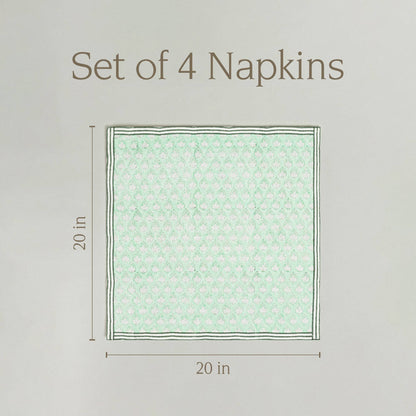 Hand-Blocked Cloth Napkins: Green Leaf - Set of 4