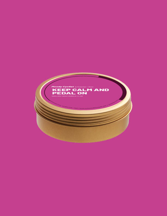 Keep Calm and Pedal On 4oz Travel Tin Candle | Non-toxic candle with Wooden Wick
