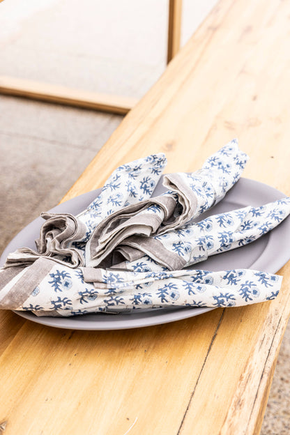 Hand-Blocked Cloth Napkins: Pink Bloom - Set of 4